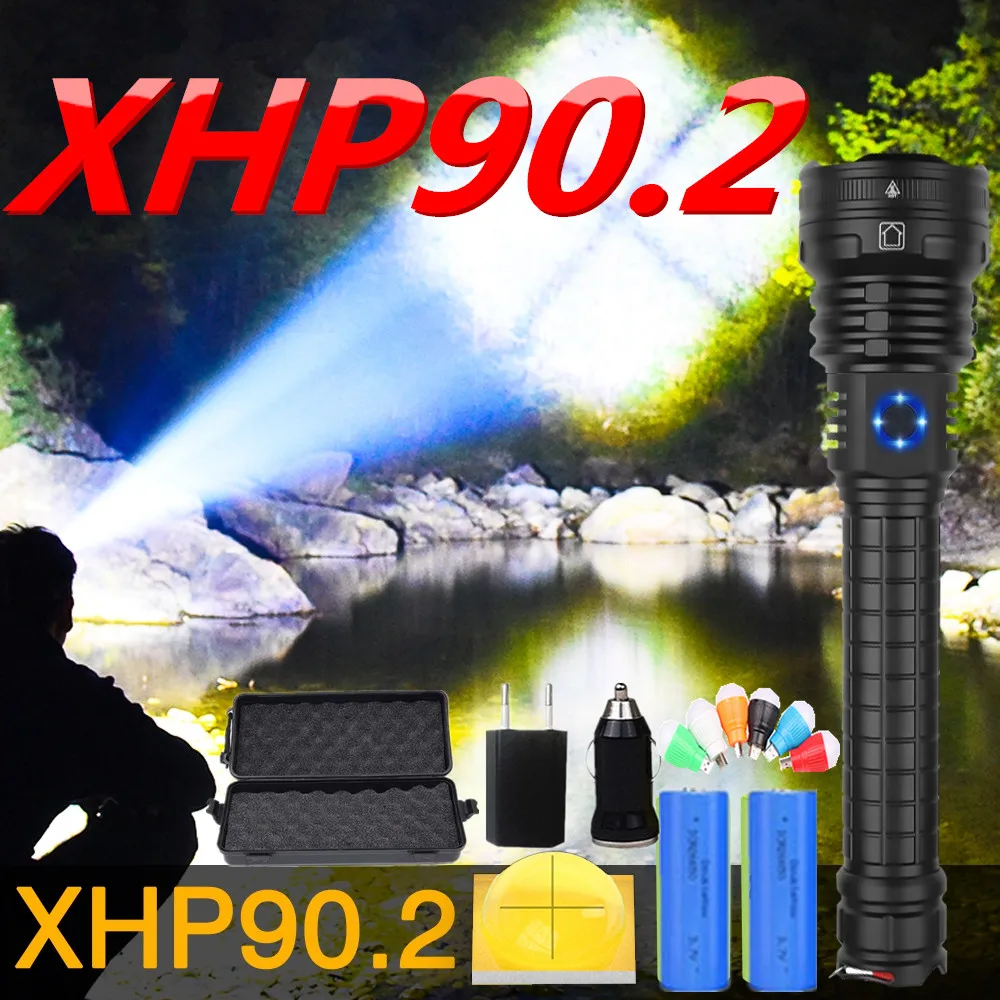 Супер яркий светодиодный светильник фонарь 90000LM Xhp90.2 самый мощный тактический с