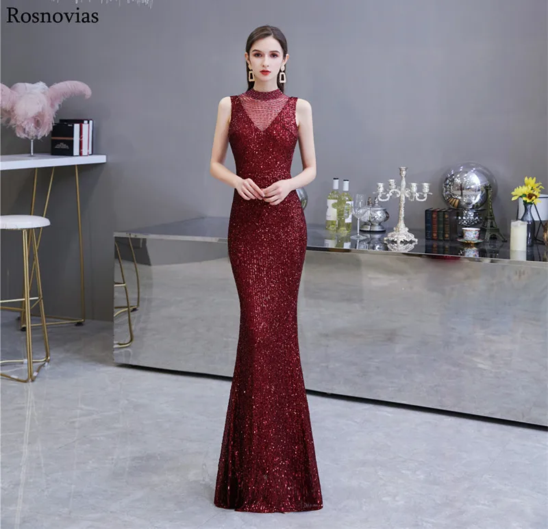

Burgundy Prom Dresses 2020 Sleeveless Zipper Back Sequins Mermaid Evening Party Dresses Formal Gowns Vestidos De Fiesta Custom