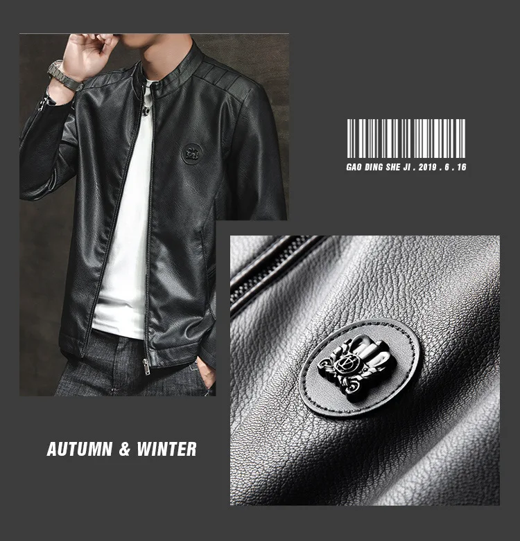 AliExpress Men's plus Velvet Leather Jacket Autumn And Winter New Products Stand Collar Windproof Jackets Short Slim Fit PU Leat