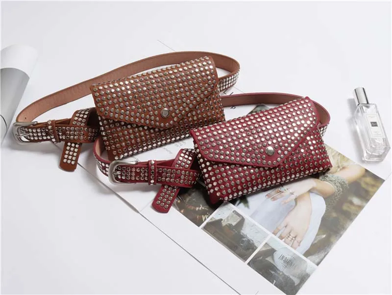 Модная поясная сумка с заклепками, роскошная дизайнерская поясная сумка, Маленькая женская поясная сумка, чехол для телефона в стиле панк, поясная сумка, кошелек
