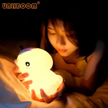 

USB Rechargeable LED Silicone Unicorn Night Light Touch Sensor Colorful Cartoon Silicone Bedroom Bedside Lamp for Children Gift