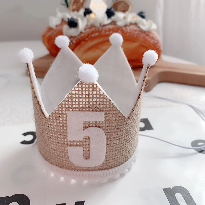 

Burlap Crown Baby 1st Birthday Party Head Decoration Linen Felt Crown Hat