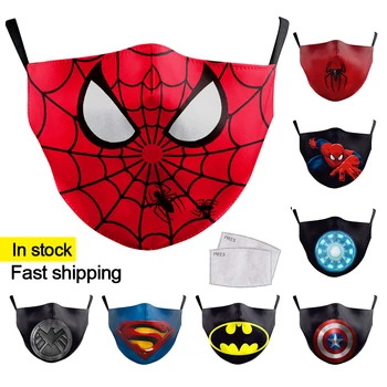 

Children Mask Dust Masks Kids Adult Mask Reusable Cartoon Cute Superhero Spiderman Superman Captain America Print Face Masks