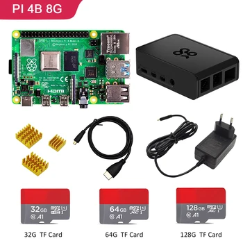 

Raspberry pi 4 8GB kit Ram Raspberry Pi 4 Model B PI 4B 8GB: +Heat Sink+Power Adapter+Case +32/64/128GB SD+HDMI Cable