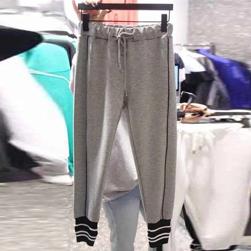 

2019 Fall Pants New Women Clothes Draw Rope Waist Leisure Harlan Trousers Women Trousers Women Side Stripe Women Pants