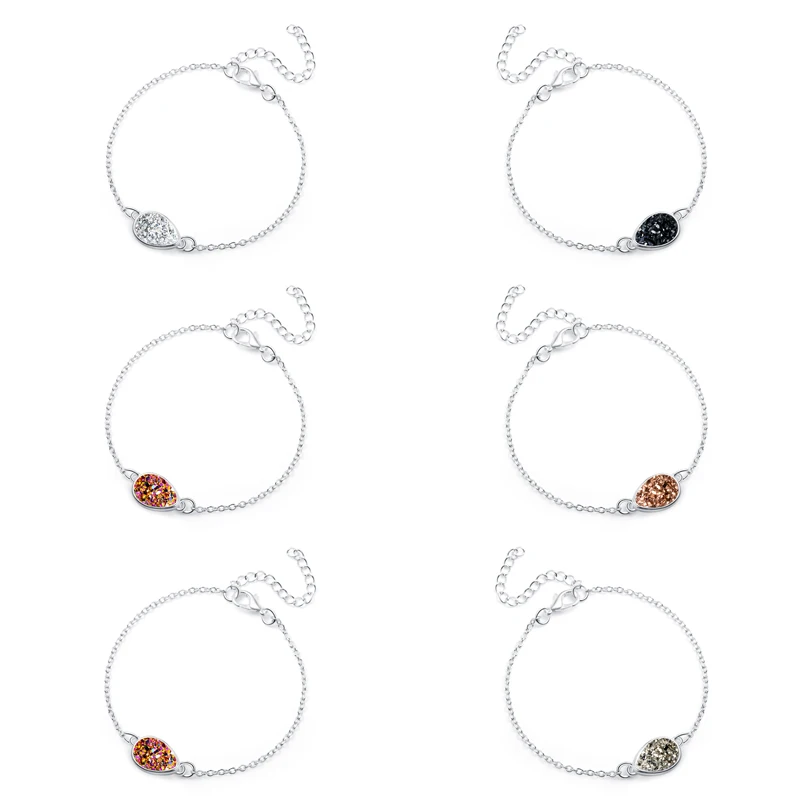 Геометрический натуральный кристалл Druse камень браслет серебряная Регулируемая цепь ювелирные изделия для женщин ручной подарок