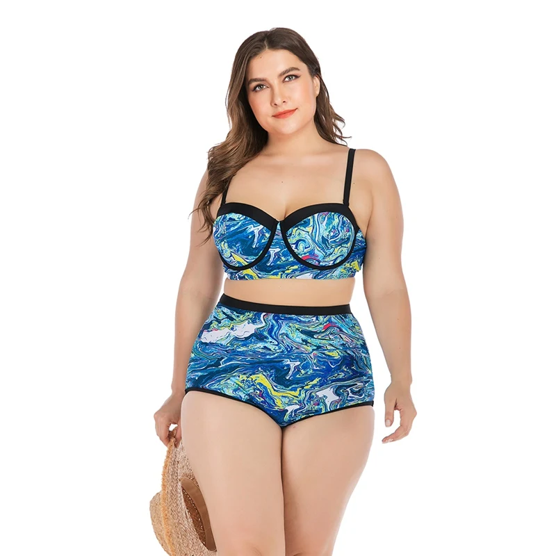 

Women Bikinis 2019 Printed Strappy Big Size High Waist Swimwear Bikini Top Bottom Lady Plus Size Swimsuit Beach Swimming Suit