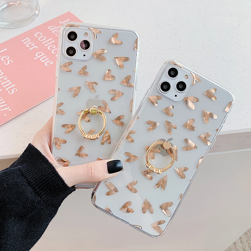 Розовое золото любовь сердце чехол для телефона iPhone X XS XR 11 Pro Max блестящее