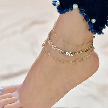 

Bohemian Crystal Sequins Anklet Set Fashion Handmade Ankle Bracelet For Women Summer Foot Chain Beach Barefoot Jewelry