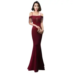 Вечернее платье с открытыми плечами Robe De Soiree, сексуальное платье на бретельках с кристаллами и кисточками, женские вечерние платья 2019