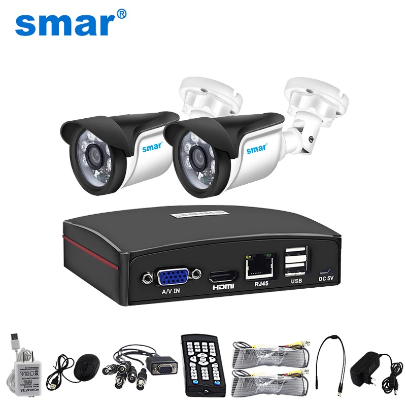 Система видеонаблюдения Smar 4 канала 1080N 5 в 1 AHD DVR 2 шт. 720P/1080P камера для помещений и