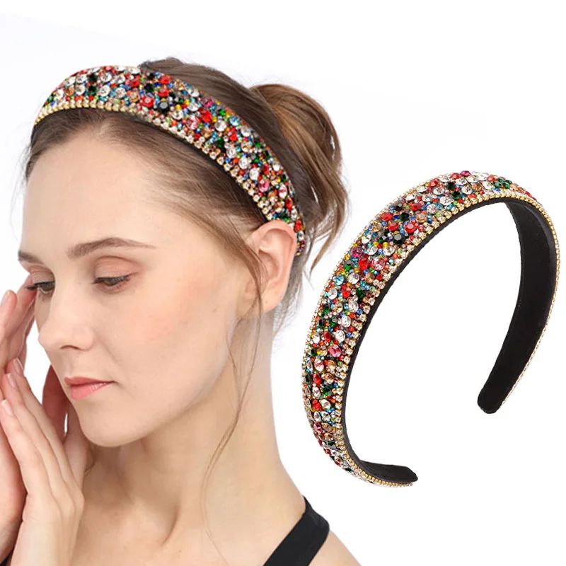 

Shiny Hair Hoop Wide Side Non-slip Crystal Colorful Head Hoop Rhinestone Headband Makeup Wash Face Luxury Hair Accessories