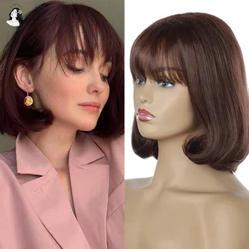 

DANBO Medium Length Straight Hair Natural Bangs Wig Synthetic Fiber High Temperature Suitable for Black/White Women