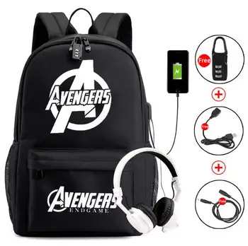 

Disney Luminous printing Backpack mochila Avengers USB Schoolbags for Boy Girl Travel waterproof Large Teenager backpack