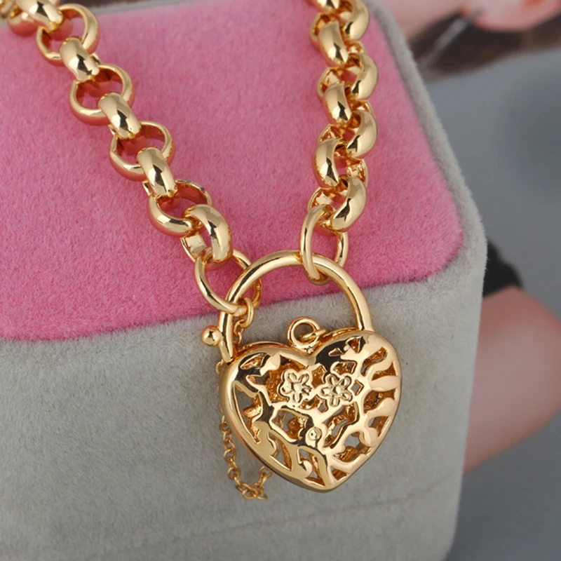KUNIU-Filigree-Heart-Padlock-Bracelet-Chain-Fashion-Womens-Jewelry-Gold-Filled-Romantic-Delicate-for-Women-Girl