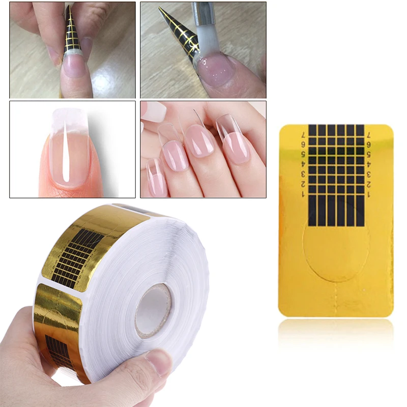 500Pcs Nail Extension Guide Nails Art Tool Nail Form for Acrylic UV Gel Tip Square Paper Golden  Self-Adhesive Sticker
