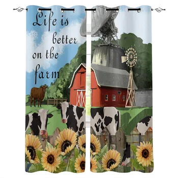 

Farm Barn Cows Sunflower Printed Window Curtains Living Room Bedroom Curtains Polyester Cloth Home Decor