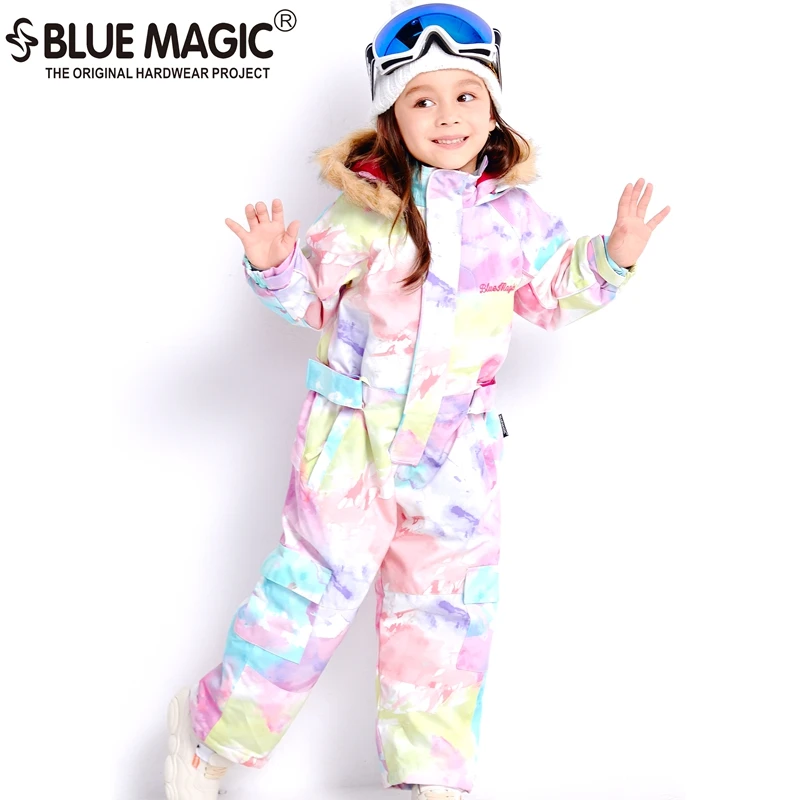 Bluemagic зимние лыжные костюмы для малышей, один предмет для детей, водонепроницаемый теплый комбинезон для девочек и мальчиков, Сноубордическая куртка, комбинезон-30 градусов - Цвет: Abstract watercolor