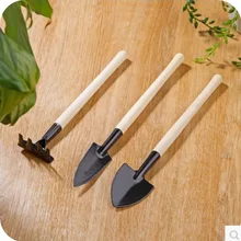 3 unids/set pala Mini juego de rastrillos mango de madera de cabeza de Metal pala para flores plantas en macetas Mini herramienta de jardinería de difusores