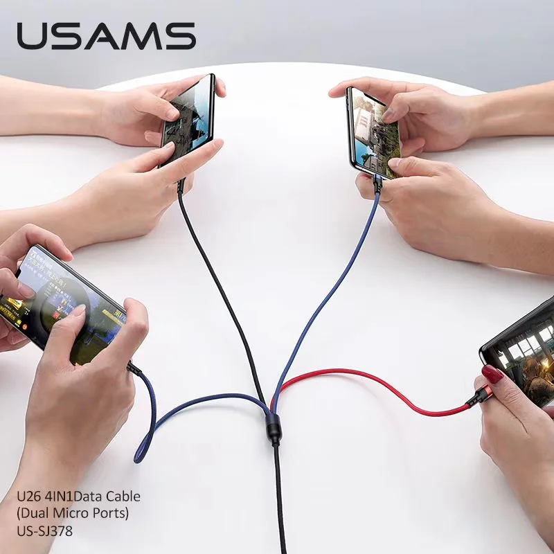 USAMS 4 в 1 мульти usb зарядное устройство кабель для iPhone samsung huawei xiaomi зарядный кабель для lightning micro usb type c кабель Android