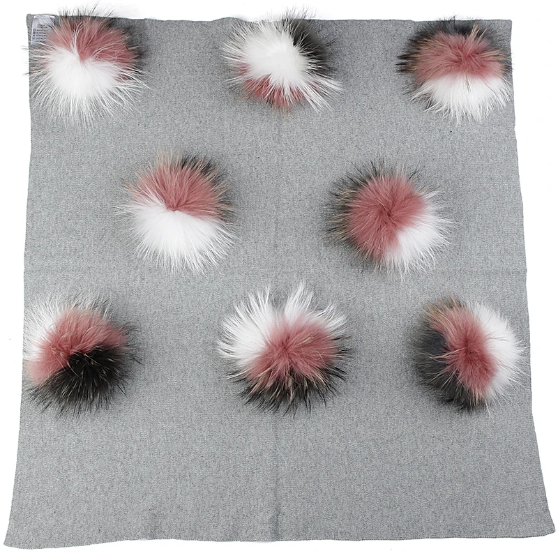 light gray 3C-4 Geebro однотонное теплое шерстяное Пеленальное Одеяло для новорожденных, постельные пеленки, обертывание, подарок на день рождения, 15 см, трехцветный помпон из натурального меха - Цвет: light gray 3C-4