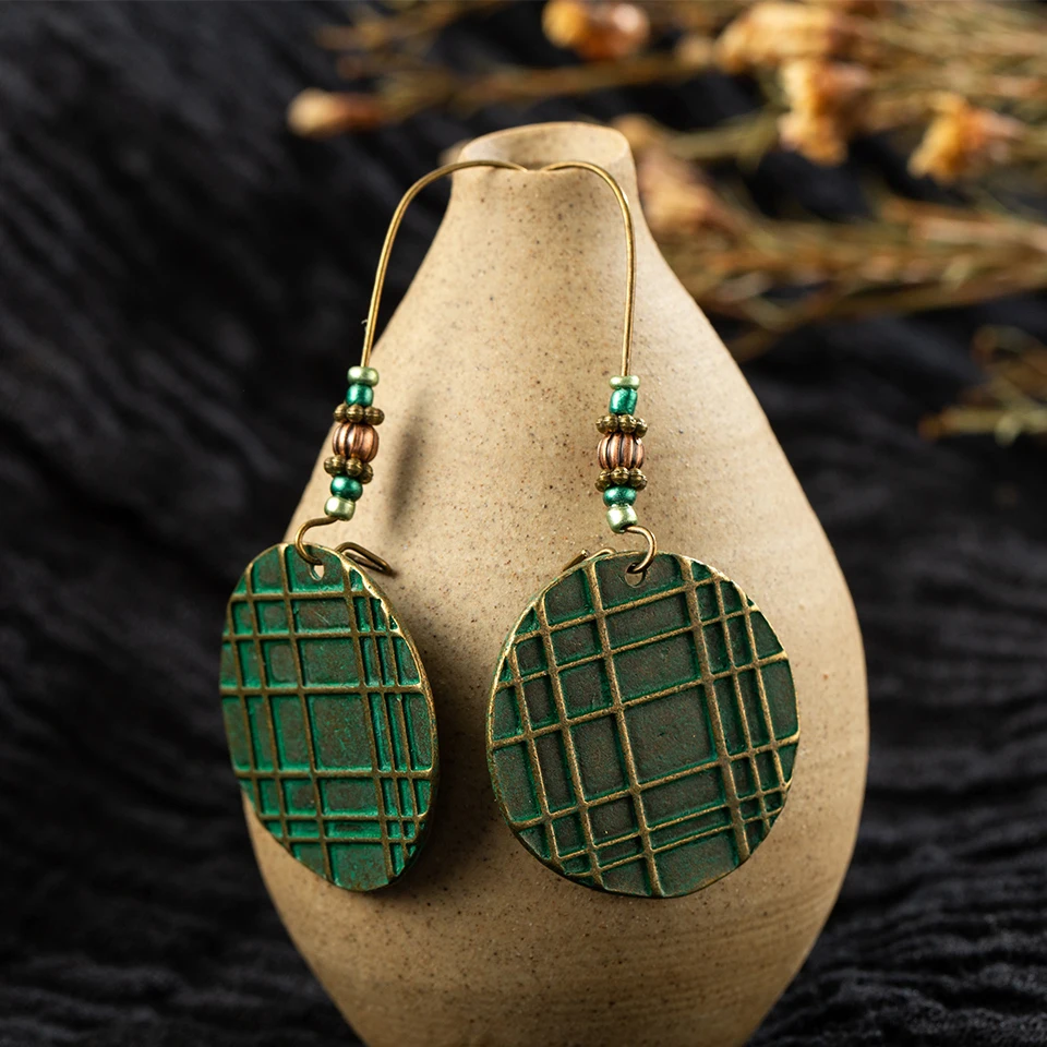 Boho Винтаж Серебряный цвет зеленый круглый Висячие серьги для женщин 2019 модные