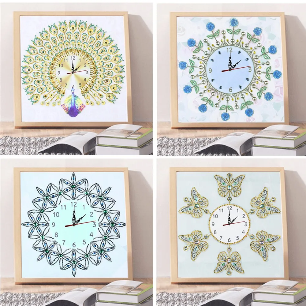 

Wall Clock Special Shaped Diamond Painting Clock 5D DIY Diamond Embroidery Peacock Flowers Quartz of Rhinestone Home Decoration