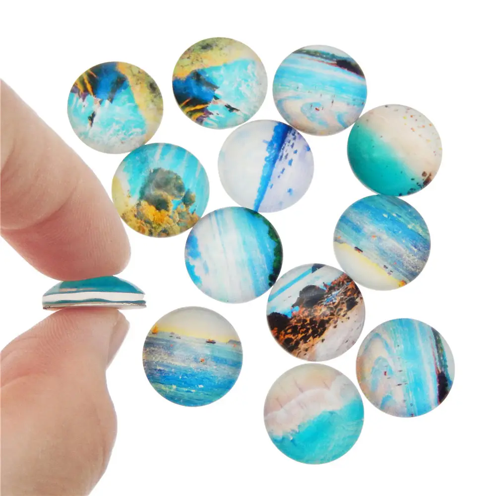 

10-50pcs Ocean Beach Scenery Design Glass Cameo Flatback Dome Cabochon Mix For Craft DIY Jewelry Accessory Findings 8-30MM