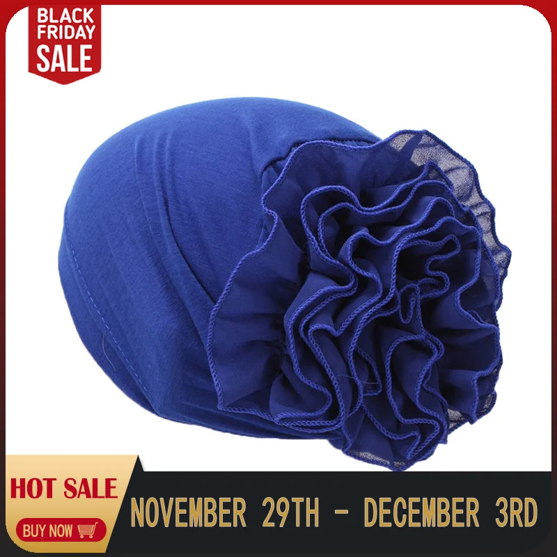 

Women Flower Muslim Ruffle Cancer Chemo Hat Flower Muslim Beanie Scarf Turban Head Wrap Cap high quality knitted hats A415