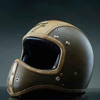 

Retro Punk motorcycle helmet Vintage PU Leather Full Face helmet Electric Motorbike scooter helmet Moto casco With DOT Approved