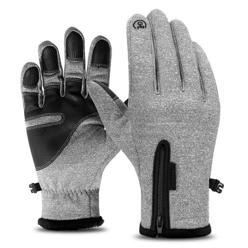 Unisex Winter Warm Riding Moto Gloves Waterproof Touch Screen Gloves Outdoor Warm All-finger Plus Velvet Guantes Moto luvas - Цвет: Gray Gloves