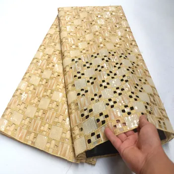

Shiny sequins favorable African lace with big holes Handuct organza fabric Gold Nigerian Ghana sewing clothes 5 yards DG813