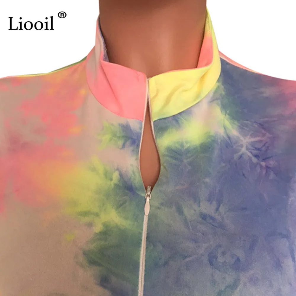Liooil Tie Dye Облегающий комбинезон женский сексуальный цельный плотные комбинезоны осень на молнии вечерние Клубные Комбинезоны Женский комбинезон шорты