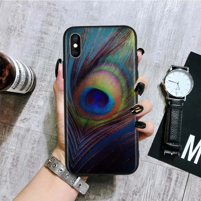 Черный чехол для телефона с рисунком птицы павлина и пера для Apple IPhone 11 Pro XS MAX XR 7 8 6 6S Plus X 10 Ten 5 5S SE Coque Shell - Цвет: BA239-9