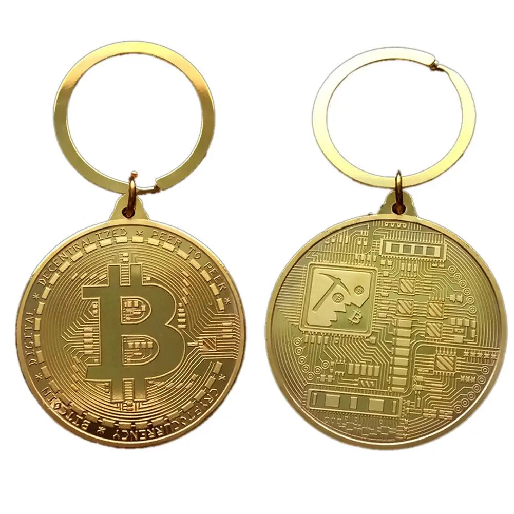Позолоченный Биткойн монета брелок для ключей монета Биткоин арт коллекция коллекционные брелок ретро-брелок украшения для дома