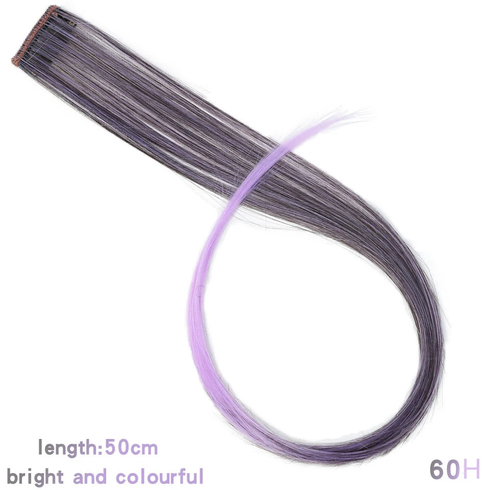BUQI цветные синтетические волосы для наращивания на заколках, цельные цветные полоски, 20 дюймов, Длинные прямые шиньоны для любителей спорта - Цвет: 60H