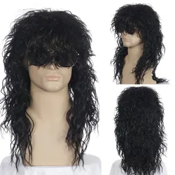 OUCEY Long Curly Synthetic Wigs for Men Cosplay Wigs Male Curly Hair Black Blonde Wig With Bangs Fluffy Nightclub Bar Wig