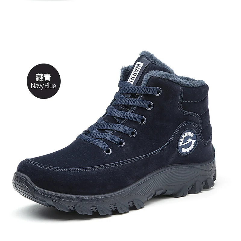 Retro Mens Fur Lined Snow Winter Warm Britsh Military Combat work Lace up Ankle Boots Casual High Top Shoes Fashion - Цвет: navy blue