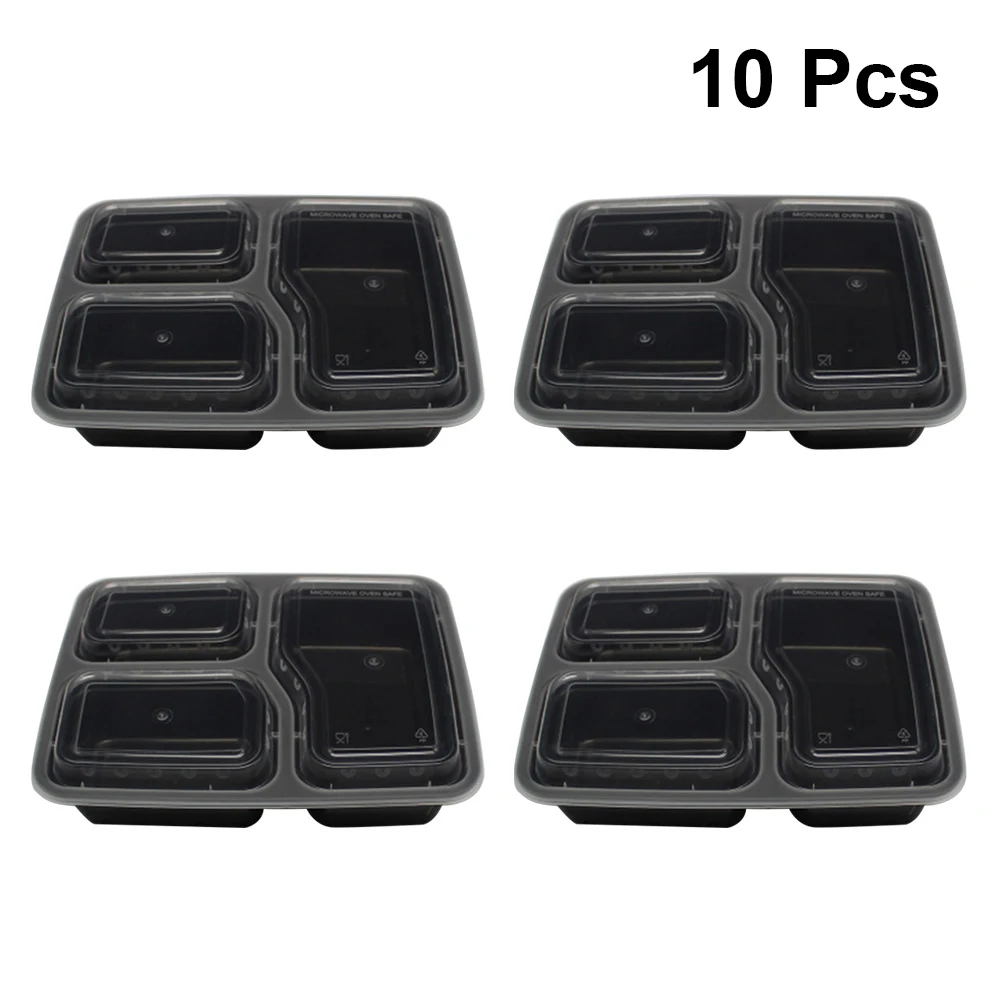 

10pcs Meal Prep Containers 3-Compartment Disposable Food Storage Microwave Safe Container for Picnic School Office
