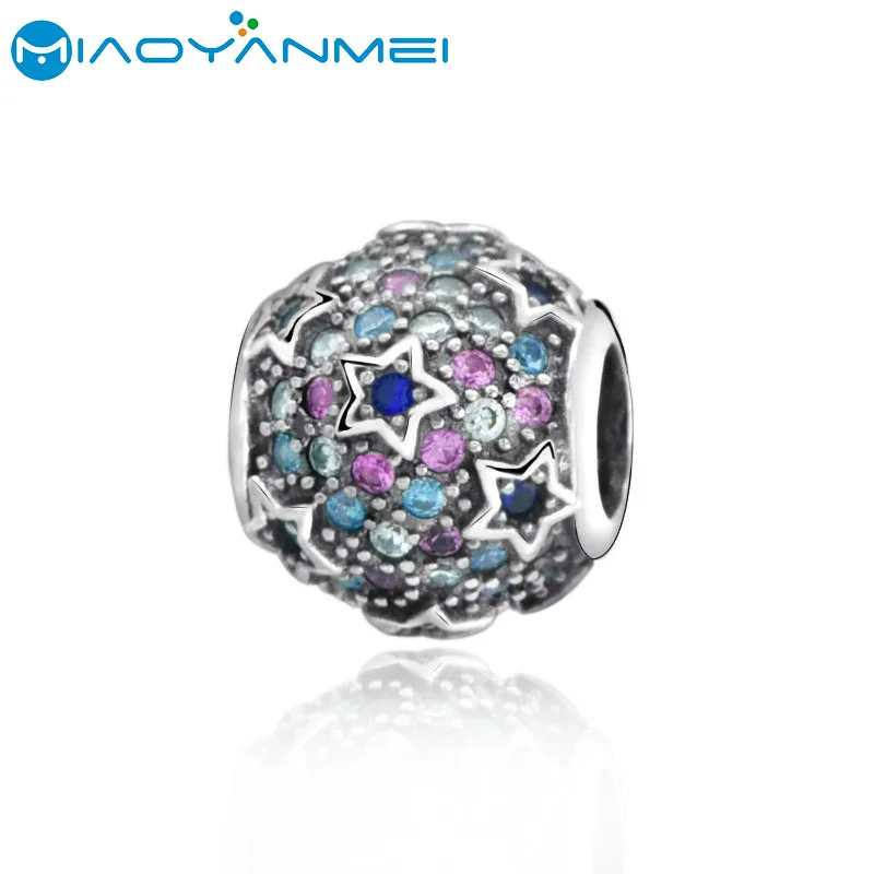 925 Sterling Silver Beads Fit Original Pandora Bracelets Pave Star Charm DIY Women Fashion Jewelry Gift