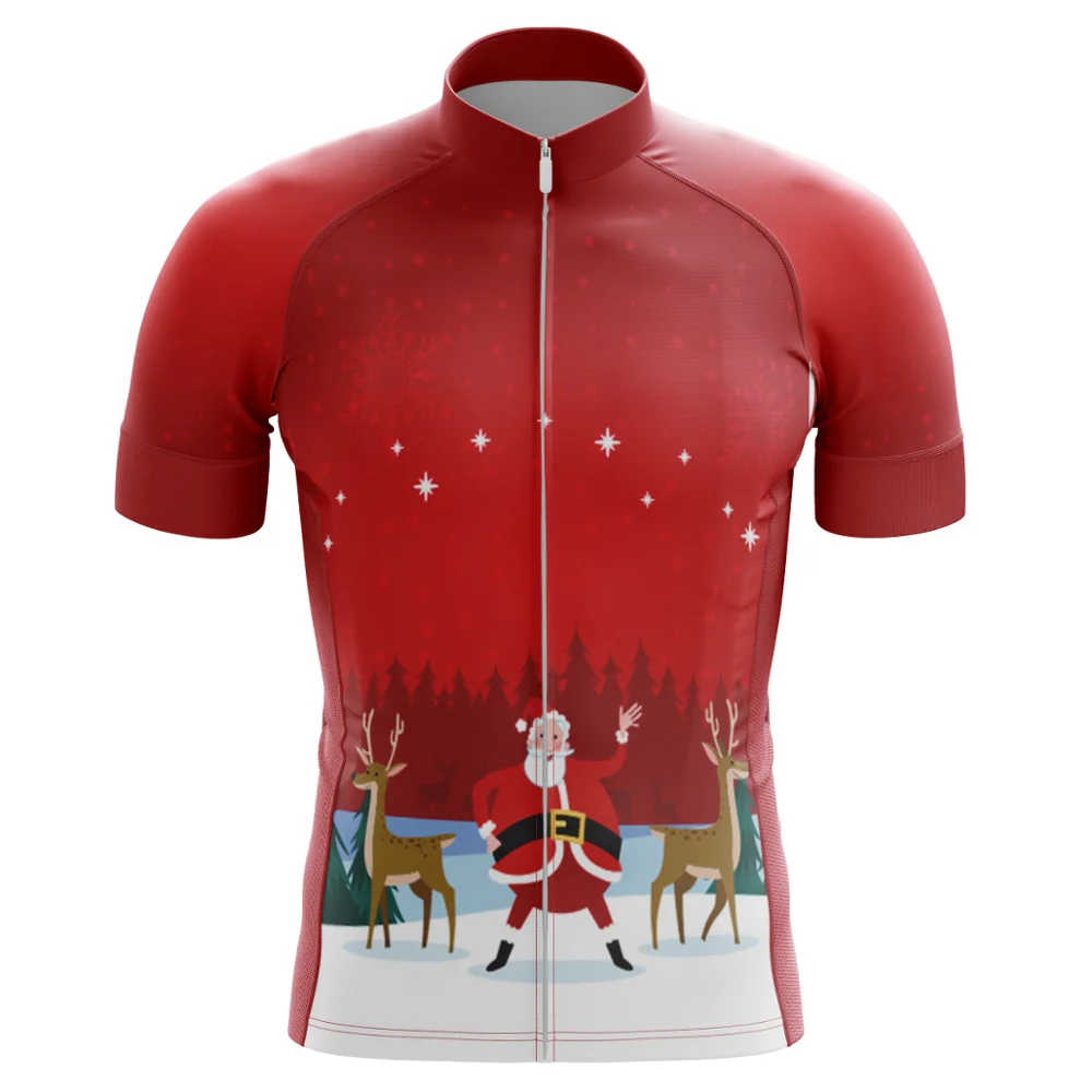

2022 New Christmas Bike Shirt Santa Claus Print Short Sleeve Cycling Jersey Men Red Outdoor Sport Bicycle Clothing Ciclismo