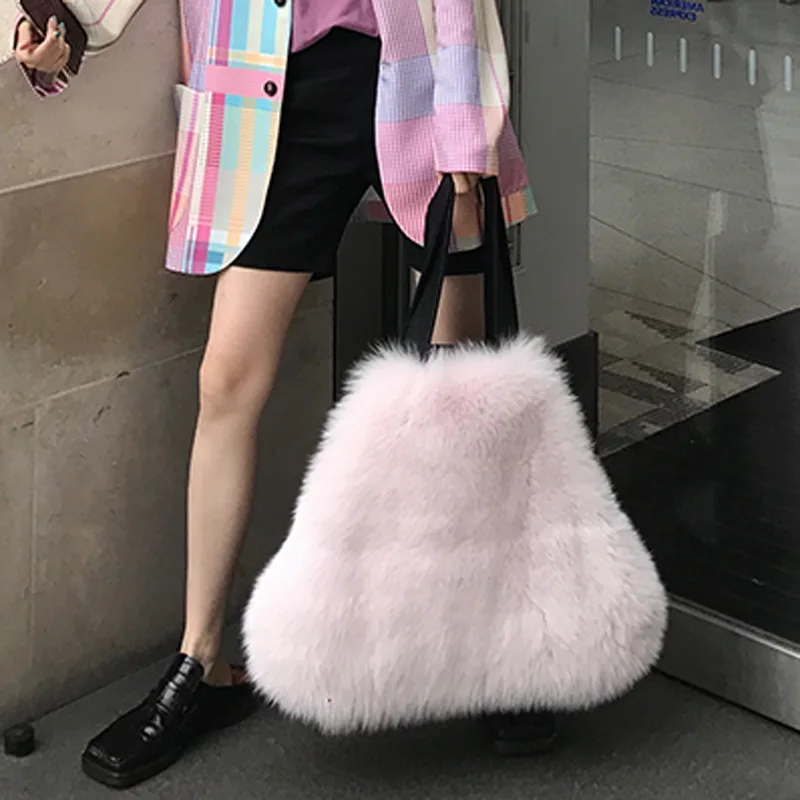 Женские меховые сумки из кроличьей шерсти Bolsa для женщин, зимняя Сумочка, Большая вместительная сумка через плечо, женская сумка с ручкой сверху