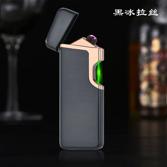 Brush Black Быстрый зеленый лазер зажигания электронные сигареты Зажигалка USB плазменная двойная дуговая Зажигалка для свечи Металл турбо электрические зажигалки - Цвет: Brush Black