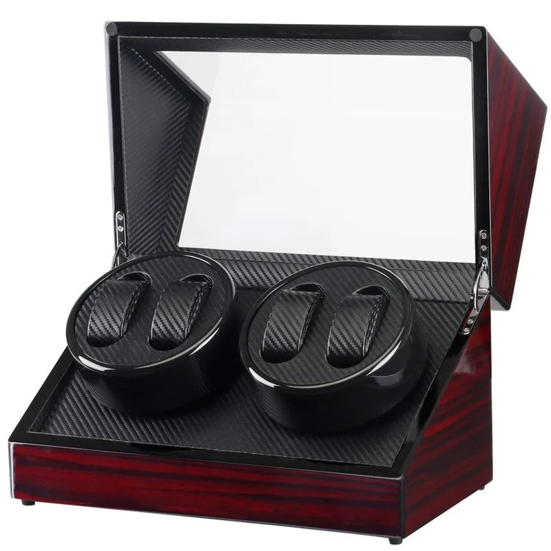 

US plug Automatic Casket ADAPTOR Wooden Glossy 4 Grids Watch Winder Box for Watches Shop Display Rotate Case