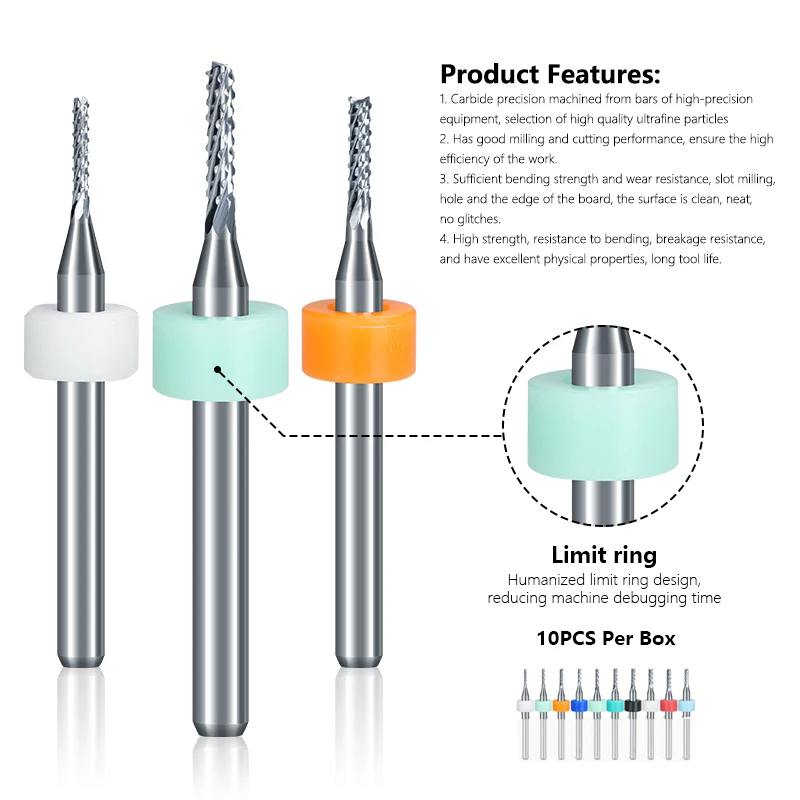 XCAN 10pcs 0.5-3.175mm Carbide PCB Miling Cutter 3.175mm Shank CNC Engraving Machine End Mill