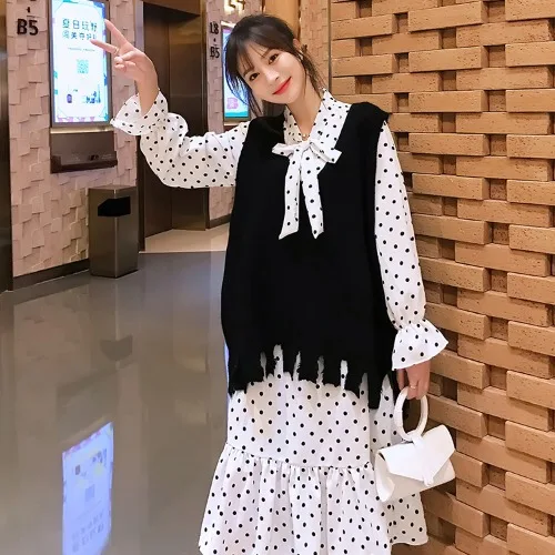 black set Платье для беременных Платья для фотосессии платье для беременных зимнее платье для беременных платье жилет 2 шт - Цвет: black set