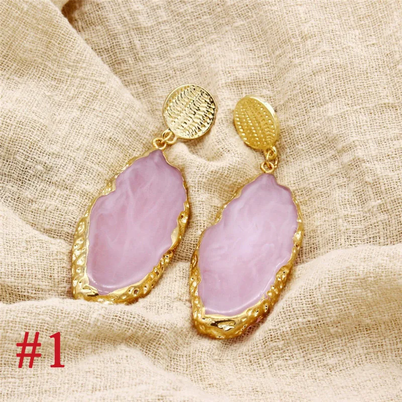 1Vintage Blue Pink Stone Resin Earrings Big Long Drop Earrings For Women Statement Jewelry Pendientes Mujer Moda 2019 Ohrringe