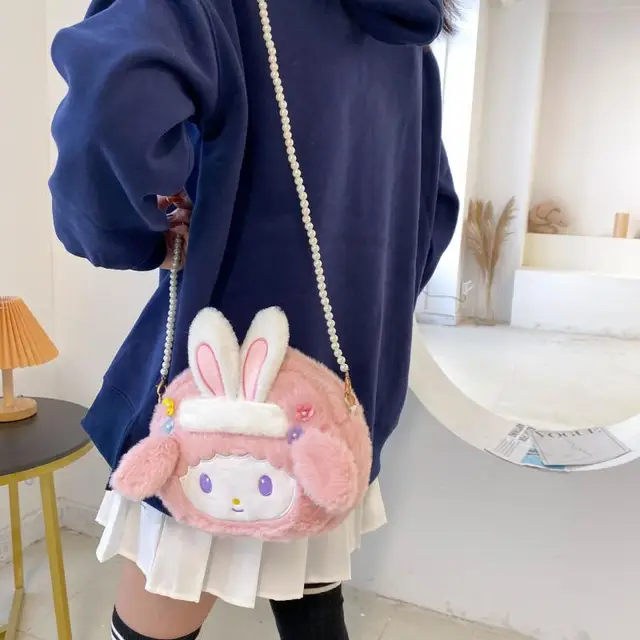 Kawaii Sanrios Cartoon Anime Bunny Headband My Melody Plush Bag Toy Cute Shoulder Bag Messenger Bag Coin Purse Girls Gift 2