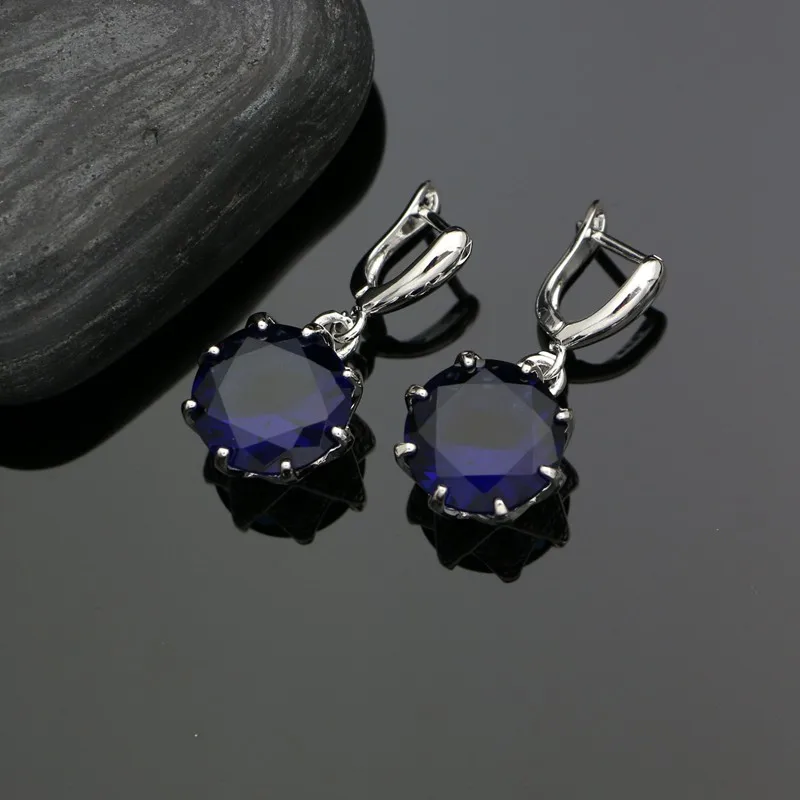 925 Silver Jewelry Sets For Girls Accessories Blue Cubic Zirconia Earrings Ring Bracelet Pendant Necklace Set Silver Jewelry - 3