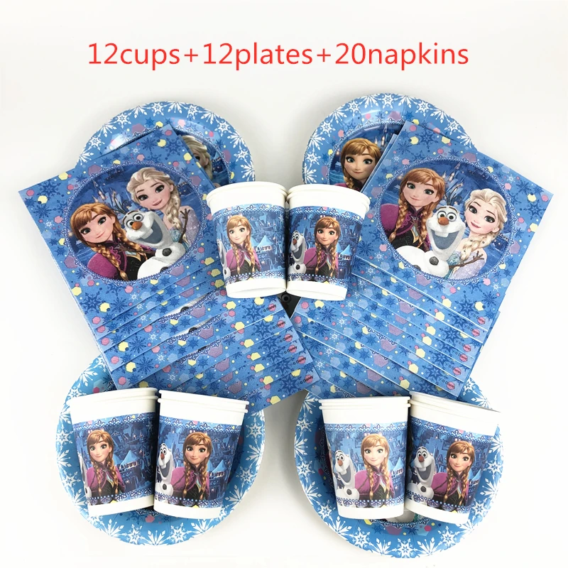 

44Pcs Cartoon Disney Frozen Kids Birthday Party Tableware Cups Plates Napkins Baby Shower Decorations For Family Party Supplies